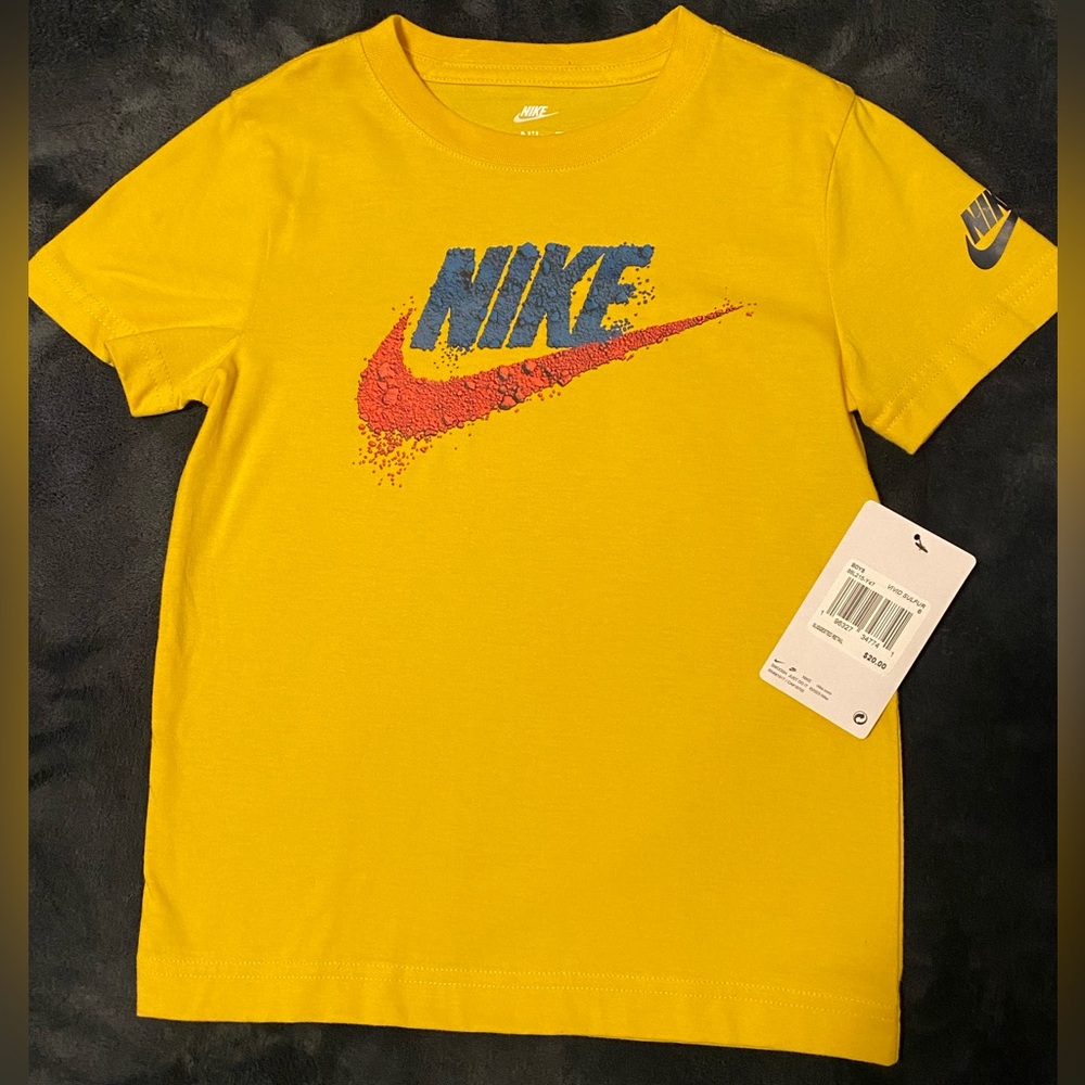 Nike Kids Tee in Yellow with Blue and Red Logo